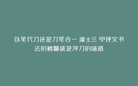 以笔代刀还是刀笔合一?潘主兰:甲骨文书法的精髓就是冲刀的味道