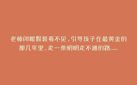 老师闭眼假装看不见，引导孩子在最黄金的那几年里，走一条明明走不通的路……