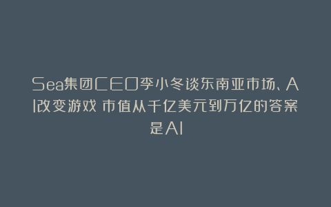 Sea集团CEO李小冬谈东南亚市场、AI改变游戏：市值从千亿美元到万亿的答案是AI