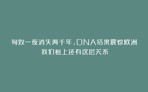 匈奴一夜消失两千年,DNA结果震惊欧洲:我们祖上还有这层关系?