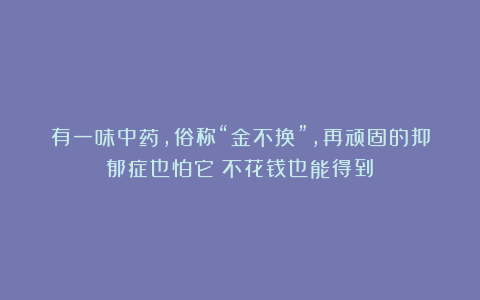 有一味中药，俗称“金不换”，再顽固的抑郁症也怕它！不花钱也能得到！