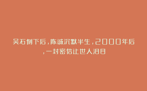 吴石倒下后，陈诚沉默半生，2000年后，一封密信让世人泪目