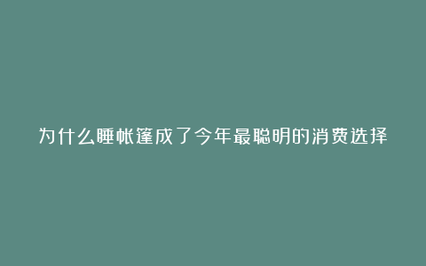 为什么睡帐篷成了今年最聪明的消费选择?