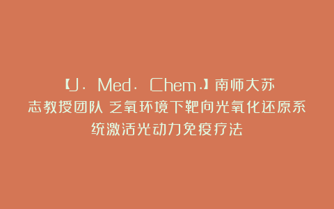 【J. Med. Chem.】南师大苏志教授团队：乏氧环境下靶向光氧化还原系统激活光动力免疫疗法
