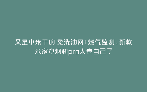 又是小米干的！免洗油网+燃气监测，新款米家净烟机pro太卷自己了