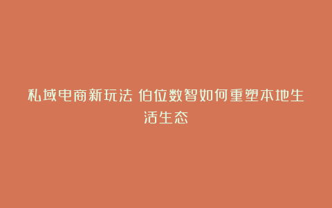 私域电商新玩法：伯位数智如何重塑本地生活生态？