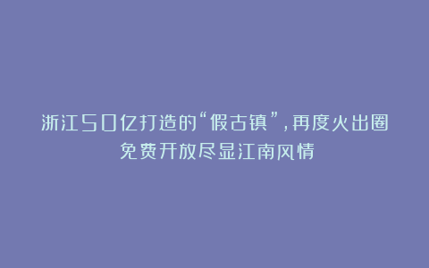 浙江50亿打造的“假古镇”，再度火出圈！免费开放尽显江南风情