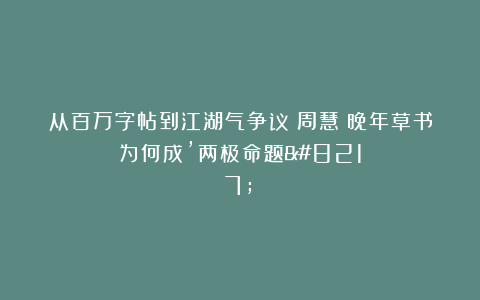 从百万字帖到江湖气争议：周慧珺晚年草书为何成’两极命题’？