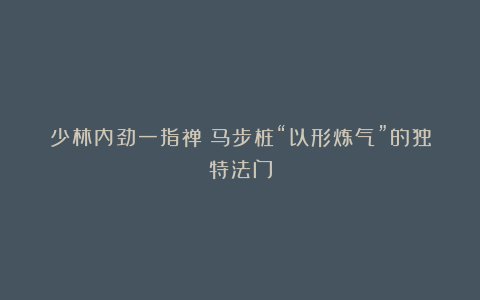 少林内劲一指禅：马步桩“以形炼气”的独特法门