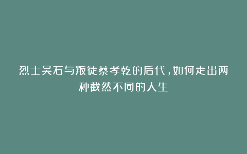 烈士吴石与叛徒蔡孝乾的后代，如何走出两种截然不同的人生？