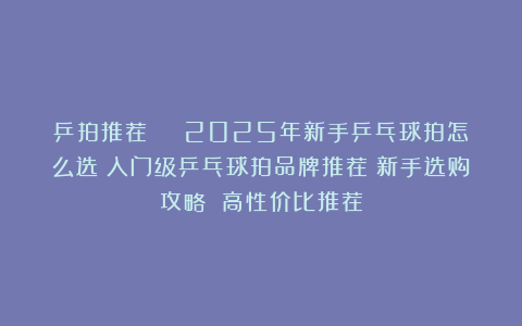 乒拍推荐 | 2025年新手乒乓球拍怎么选?入门级乒乓球拍品牌推荐!新手选购攻略 高性价比推荐