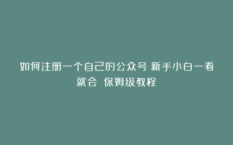 如何注册一个自己的公众号?新手小白一看就会!(保姆级教程)