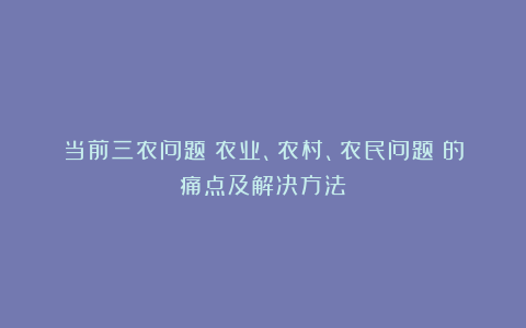 当前三农问题（农业、农村、农民问题）的痛点及解决方法