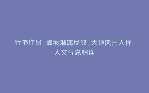 行书作品，墨痕淋漓尽致，天地风月入怀，人文气息相连