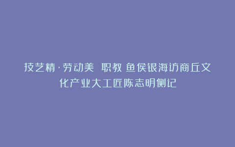 技艺精·劳动美 职教鲶鱼侯银海访商丘文化产业大工匠陈志明侧记