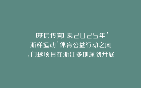 【基层传真】乘2025年’浙样运动’体育公益行动之风,门球项目在浙江多地蓬勃开展