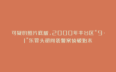 可疑的照片底版,2000年丰台区“9·1”东管头胡同袭警案侦破始末