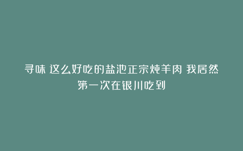 寻味|这么好吃的盐池正宗炖羊肉?我居然第一次在银川吃到!