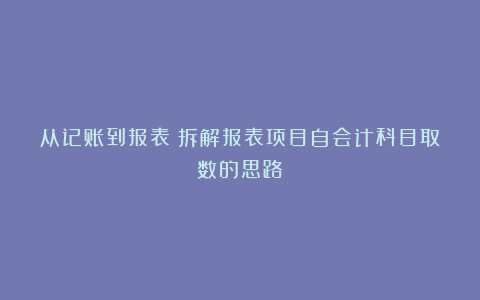 从记账到报表：拆解报表项目自会计科目取数的思路