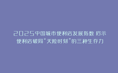 《2025中国城市便利店发展指数》启示：便利店破局“天险时刻”的三种生存力