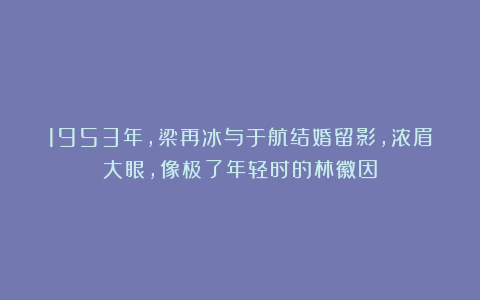 1953年，梁再冰与于航结婚留影，浓眉大眼，像极了年轻时的林徽因