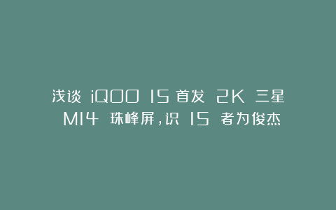 浅谈 iQOO 15:首发 2K 三星 M14 珠峰屏,识 15 者为俊杰!