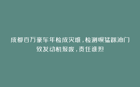 成都百万豪车年检成灾难，检测员猛踩油门致发动机报废，责任谁担