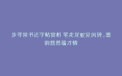 步寻常书法字帖赏析:笔走龙蛇见风骨,墨韵悠然蕴才情