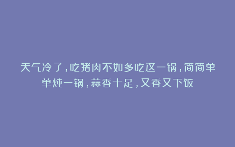 天气冷了，吃猪肉不如多吃这一锅，简简单单炖一锅，蒜香十足，又香又下饭！