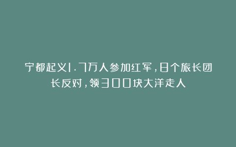 宁都起义1.7万人参加红军,8个旅长团长反对,领300块大洋走人