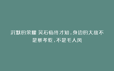 沉默的荣耀:吴石临终才知,身边的大敌不是蔡孝乾,不是毛人凤