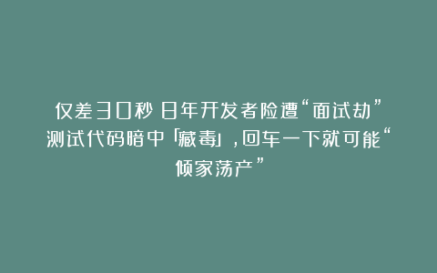 仅差30秒!8年开发者险遭“面试劫”:测试代码暗中「藏毒」,回车一下就可能“倾家荡产”