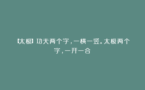【太极】功夫两个字，一横一竖。太极两个字，一开一合！