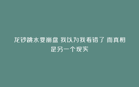 龙钞跳水要崩盘？我以为我看错了！而真相是另一个现实