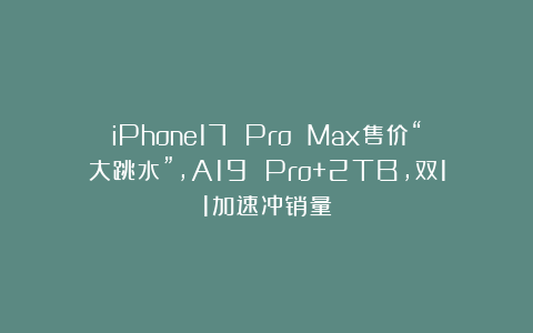 iPhone17 Pro Max售价“大跳水”，A19 Pro+2TB，双11加速冲销量