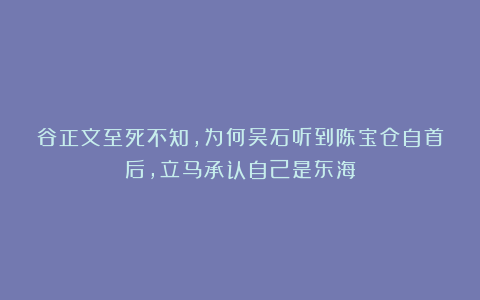 谷正文至死不知，为何吴石听到陈宝仓自首后，立马承认自己是东海