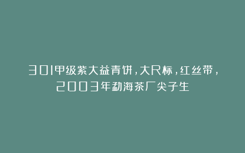 301甲级紫大益青饼,大R标,红丝带,2003年勐海茶厂尖子生