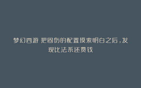 梦幻西游：把固伤的配置摸索明白之后，发现比法系还费钱！