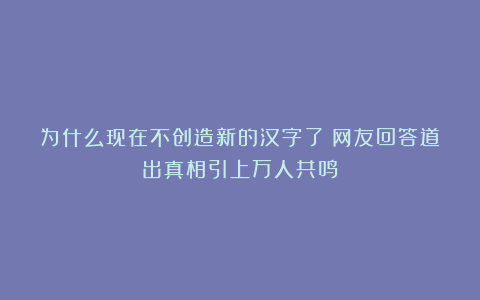 为什么现在不创造新的汉字了?网友回答道出真相引上万人共鸣!