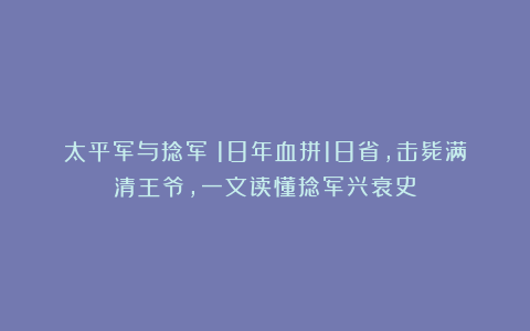 太平军与捻军:18年血拼18省,击毙满清王爷,一文读懂捻军兴衰史