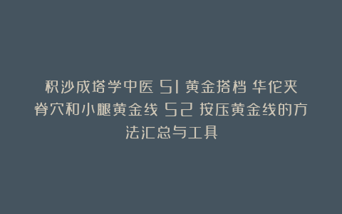 积沙成塔学中医(51)黄金搭档:华佗夹脊穴和小腿黄金线(52)按压黄金线的方法汇总与工具