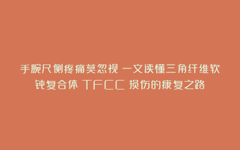 手腕尺侧疼痛莫忽视:一文读懂三角纤维软骨复合体(TFCC)损伤的康复之路