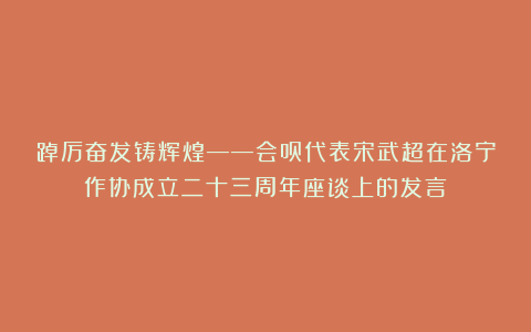 踔厉奋发铸辉煌——会员代表宋武超在洛宁作协成立二十三周年座谈上的发言