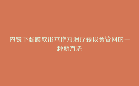 内镜下黏膜成形术作为治疗颈段食管网的一种新方法