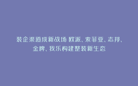 装企渠道成新战场：欧派、索菲亚、志邦、金牌、我乐构建整装新生态