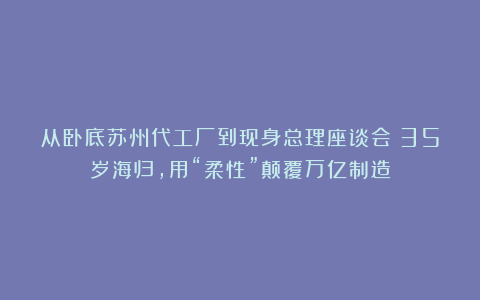 从卧底苏州代工厂到现身总理座谈会:35岁海归,用“柔性”颠覆万亿制造