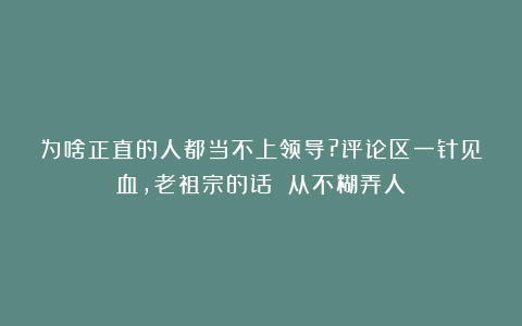 为啥正直的人都当不上领导?评论区一针见血,老祖宗的话 从不糊弄人