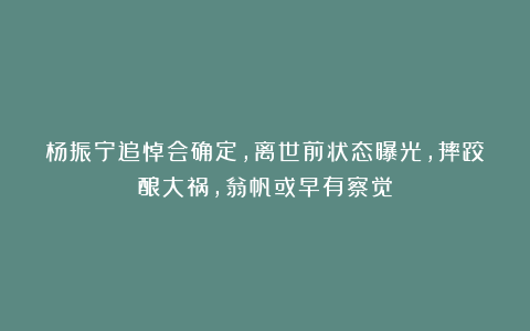 杨振宁追悼会确定,离世前状态曝光,摔跤酿大祸,翁帆或早有察觉