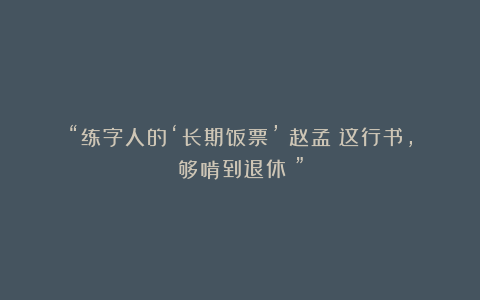 “练字人的‘长期饭票’!赵孟頫这行书,够啃到退休!”