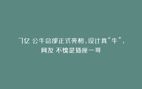 7亿!公牛总部正式亮相,设计真“牛”,网友:不愧是插座一哥